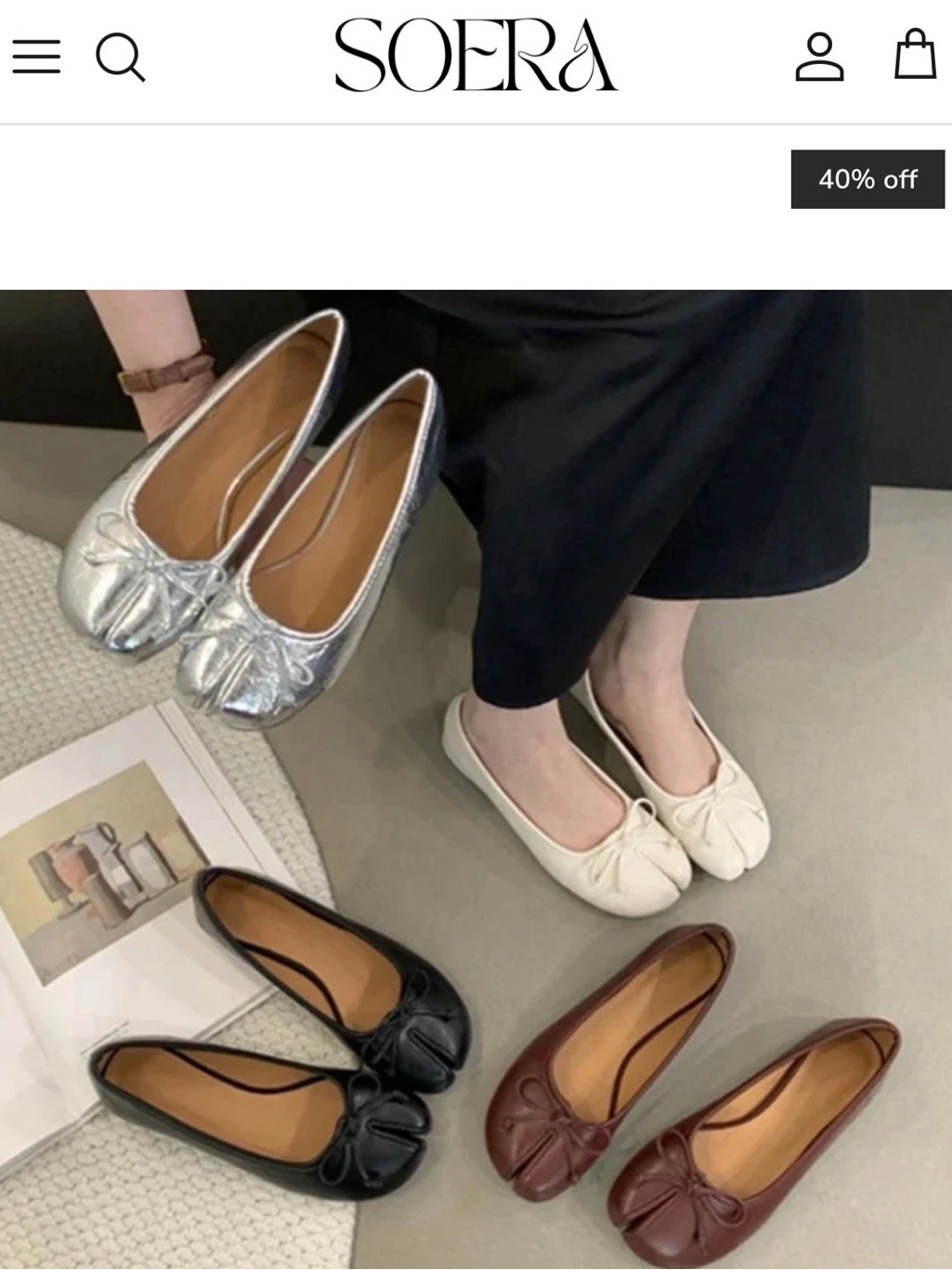 Nwt Never Worn Classic Black Bow Tabi Style Ballet Flats 6.5 — image 3 of 4
